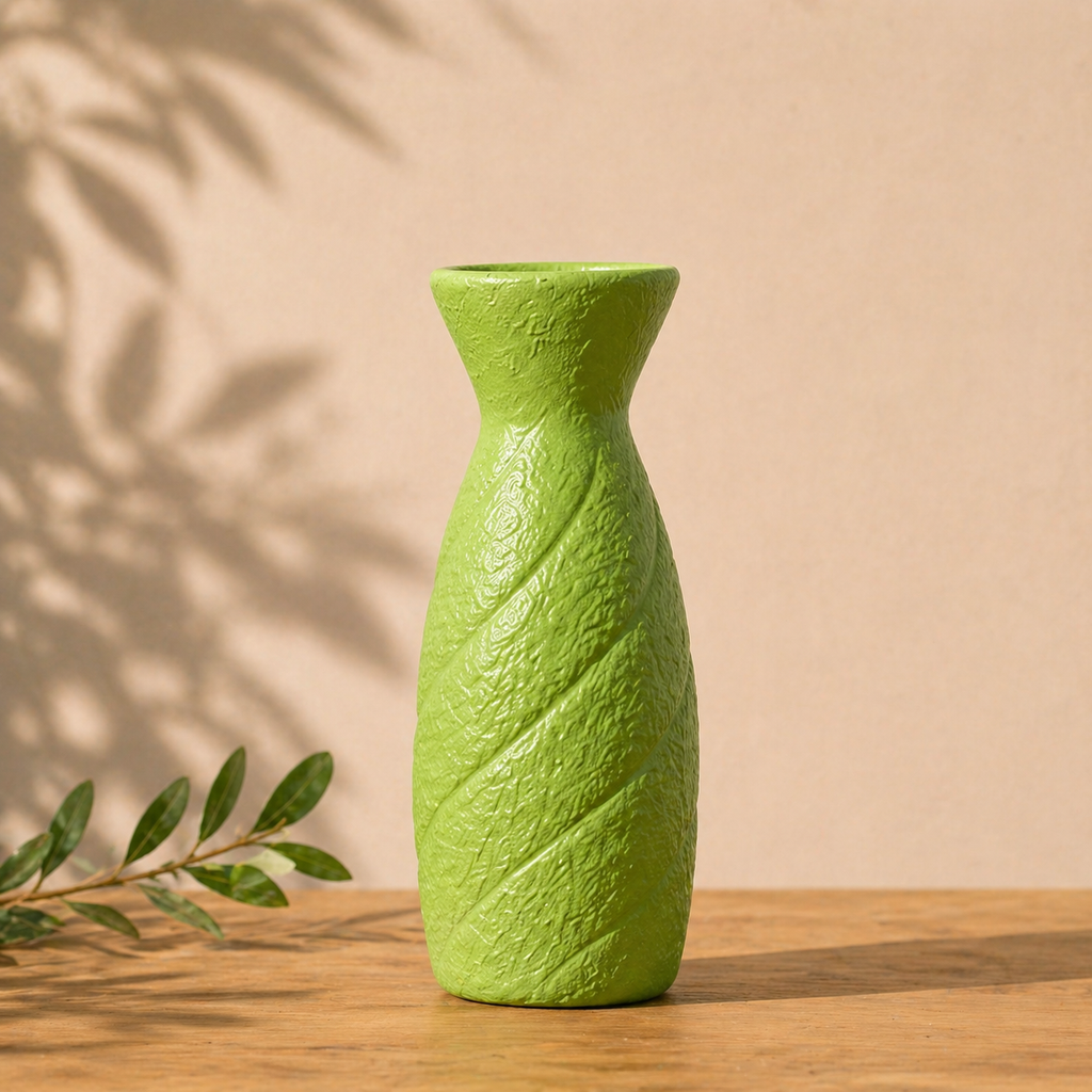 Verdant Ripple - Handcrafted Textured Decorative Vase